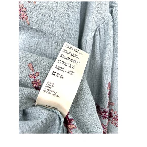 Free People S Adriana Woven Tee chambray embroidered top Cropped Blouse - Picture 9 of 9